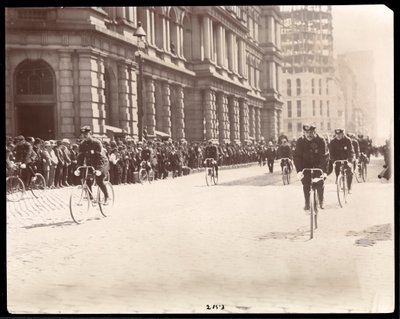View of a group of military cyclists by Byron Company
